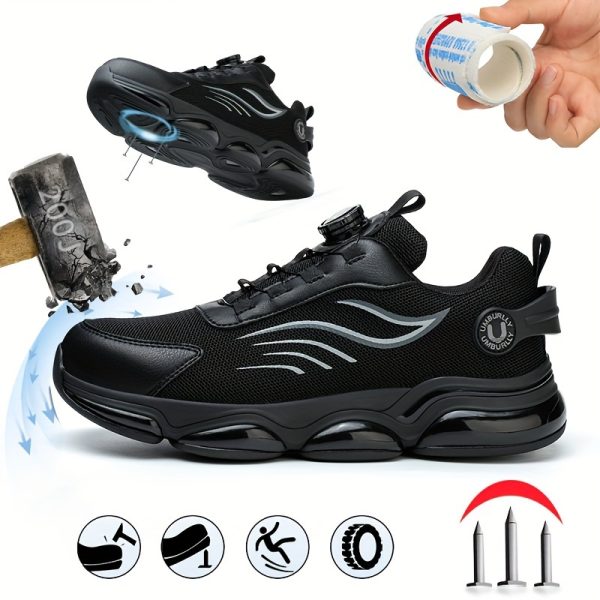 Men's Industrial Safety Shoes with Steel Toe Cap - Casual Low Top Work Boots with Anti-Smashing, Puncture Resistant Features - Breathable Fabric for All Seasons - Convenient Rotating Knob Closure - Universal Fit for Men