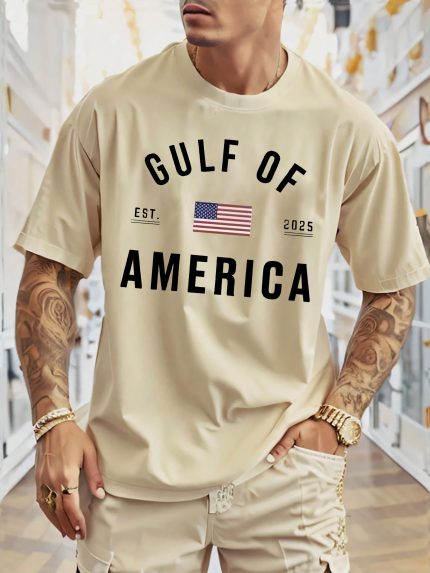 GULF OF AMERICA Patriotic T-Shirt for Men & Women - American Flag & EST. 2020 Print, Casual Short Sleeve Round Neck, Lightweight Breathable Fabric, Unisex Spring Summer Fall Tee, Independence Day Memorial Day Gift