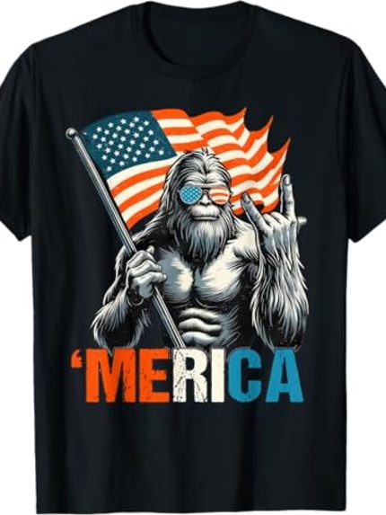 Men's Big & Tall Patriotic Gorilla 'MERICA' Graphic T-Shirt - 100% Cotton Breathable Summer Tee with American Flag Design, Regular Fit Short Sleeve Round Neck Casual Shirt for Men, Plus Size, Comfortable Knit Fabric